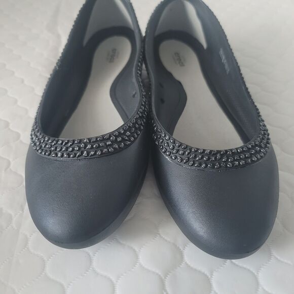 Crocs Women’s Black Lina Diamanté  Size W10 Waterproof Flat Shoes - Picture 3 of 11